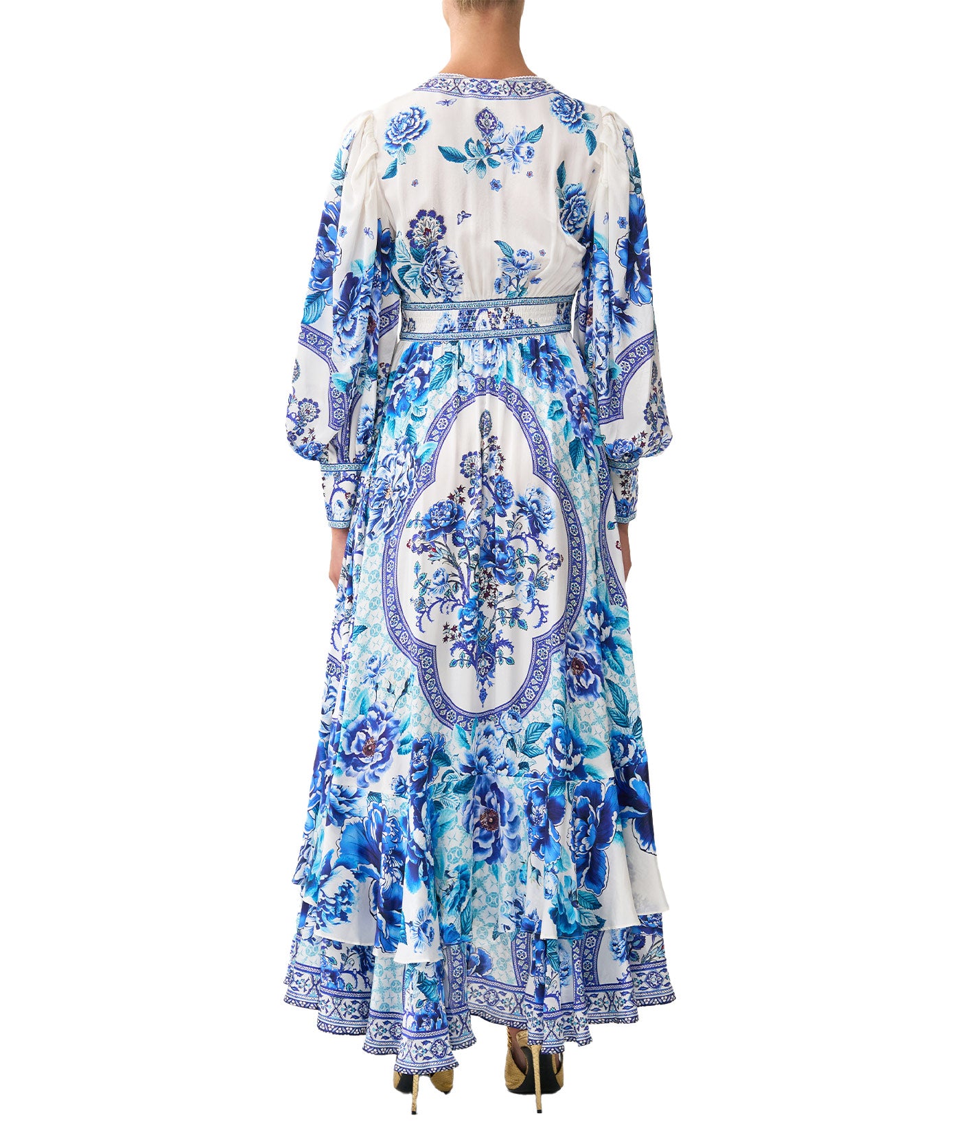long blue flower dress Floral Printed Chiffon Long Sleeve Gown 2 / Sky Blue/Multi main image 1