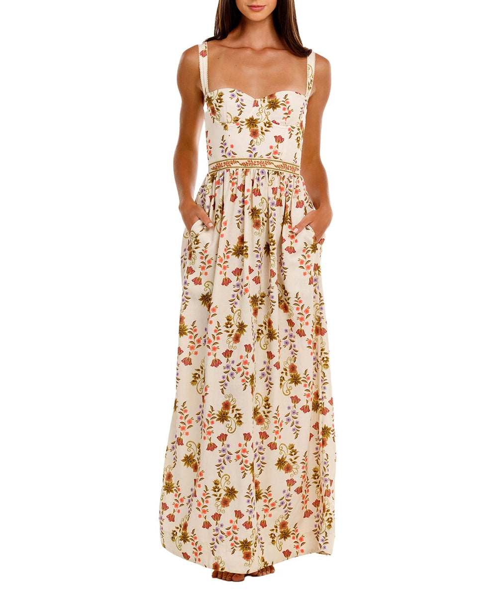knee length dresses for ladies MARCIA 3D FLOWER A-LINE MAXI DRESS IN BLACK – AIIZIE main image 0