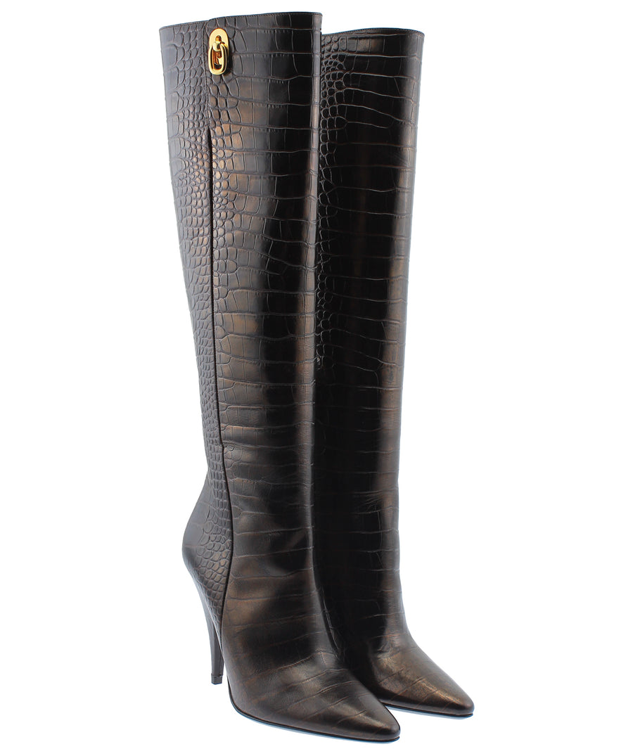 TOM FORD Crocodile Embossed Leather Boots W2690T-LCL102