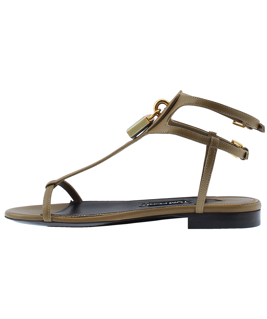 TOM FORD Padlock Charm Flat Leather Sandals W1660T-SCA