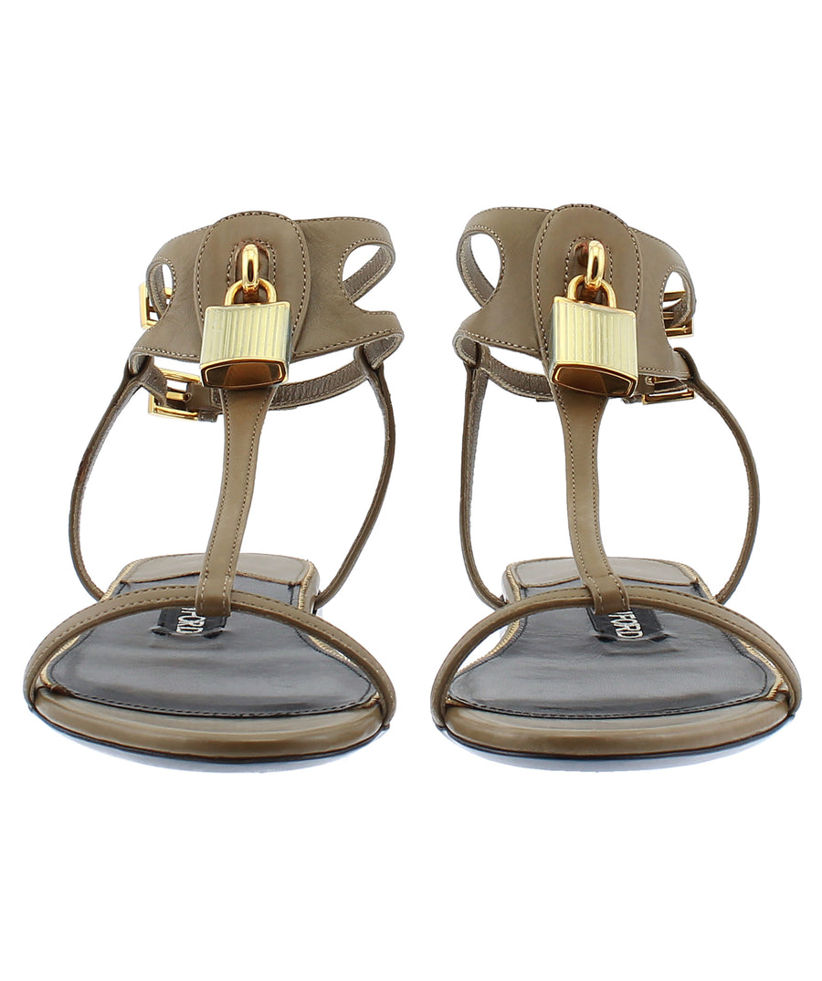 TOM FORD Padlock Charm Flat Leather Sandals W1660T-SCA