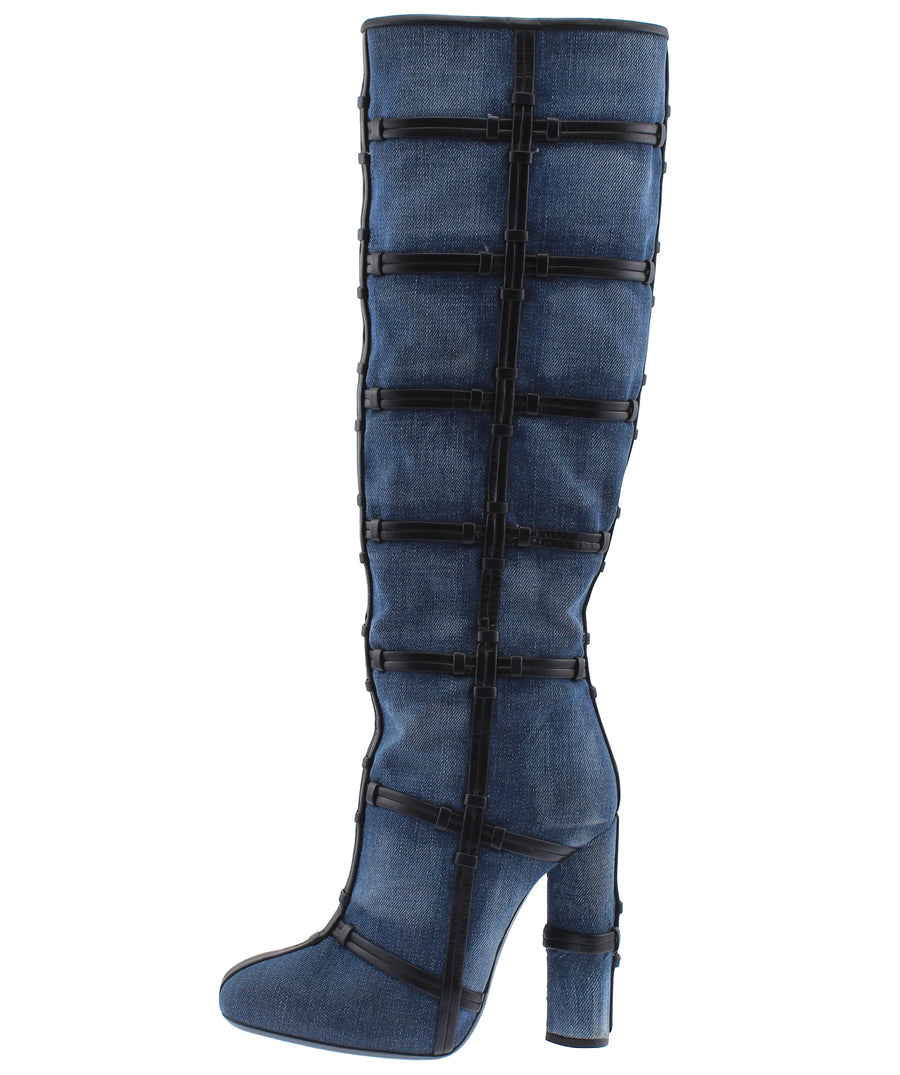 TOM FORD Denim Fabric Leather Trim High Knee Boots W1532T-DEN