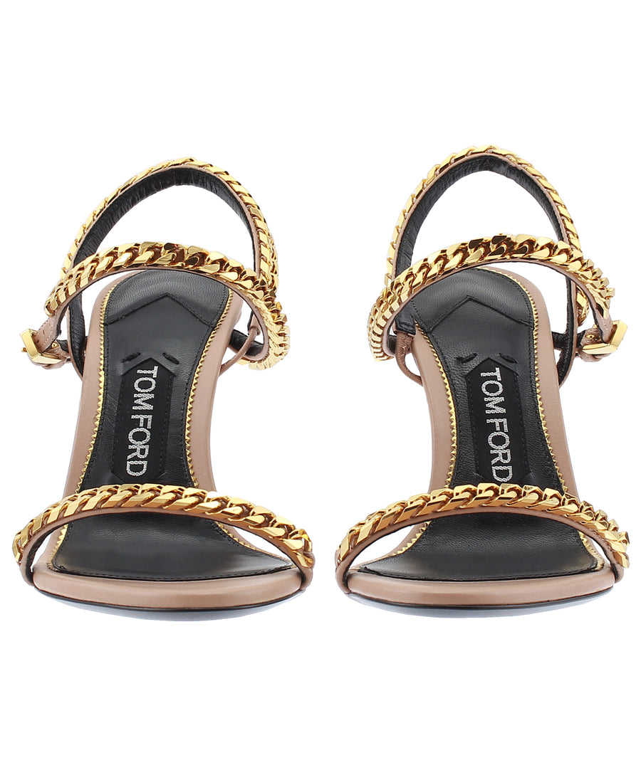 TOM FORD Chain Embellished Slingback Strap Leather Sandals W2186T-SSO