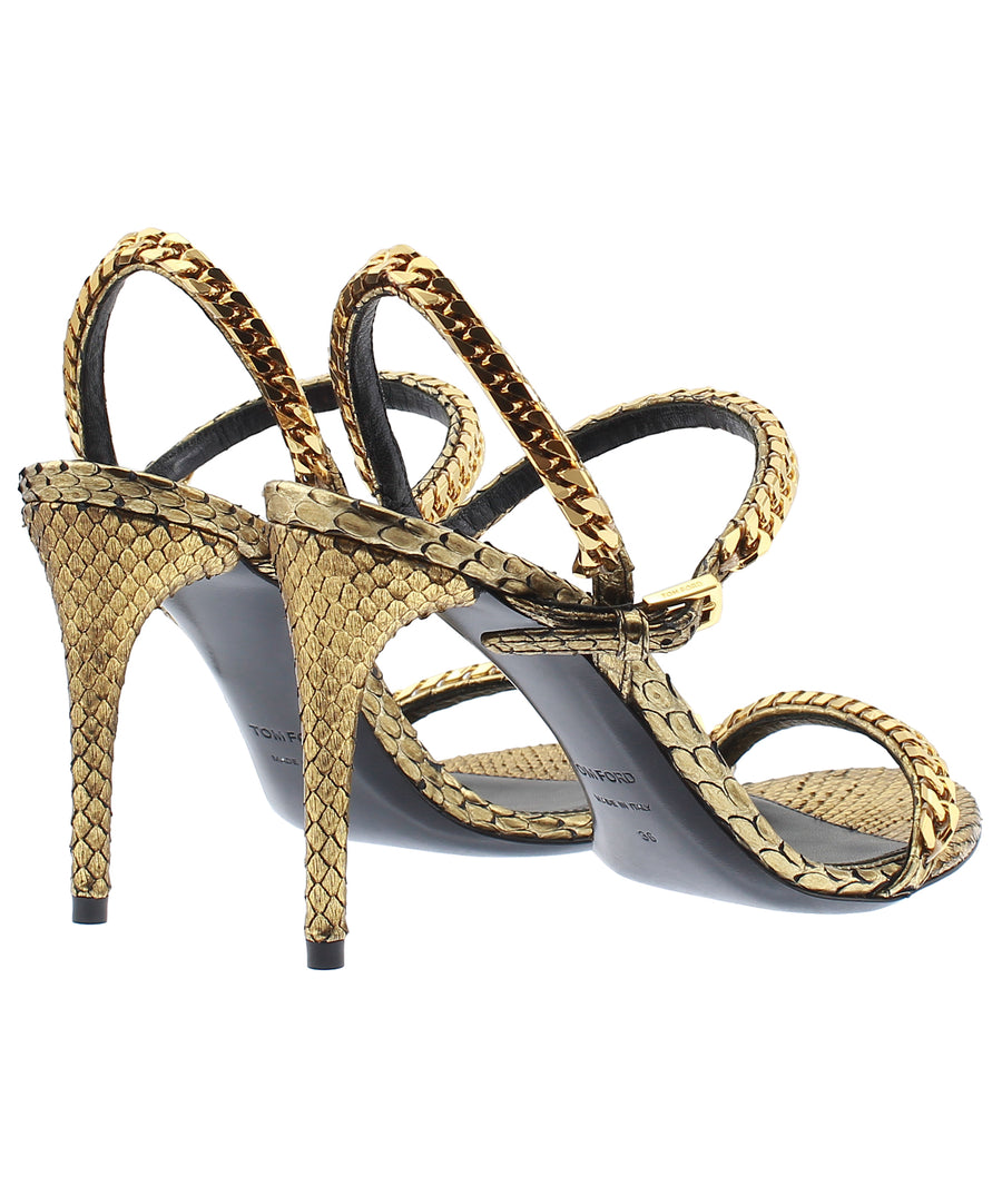 TOM FORD Chain Embellished Slingback Strap Python Leather Sandals W2186T-PTF
