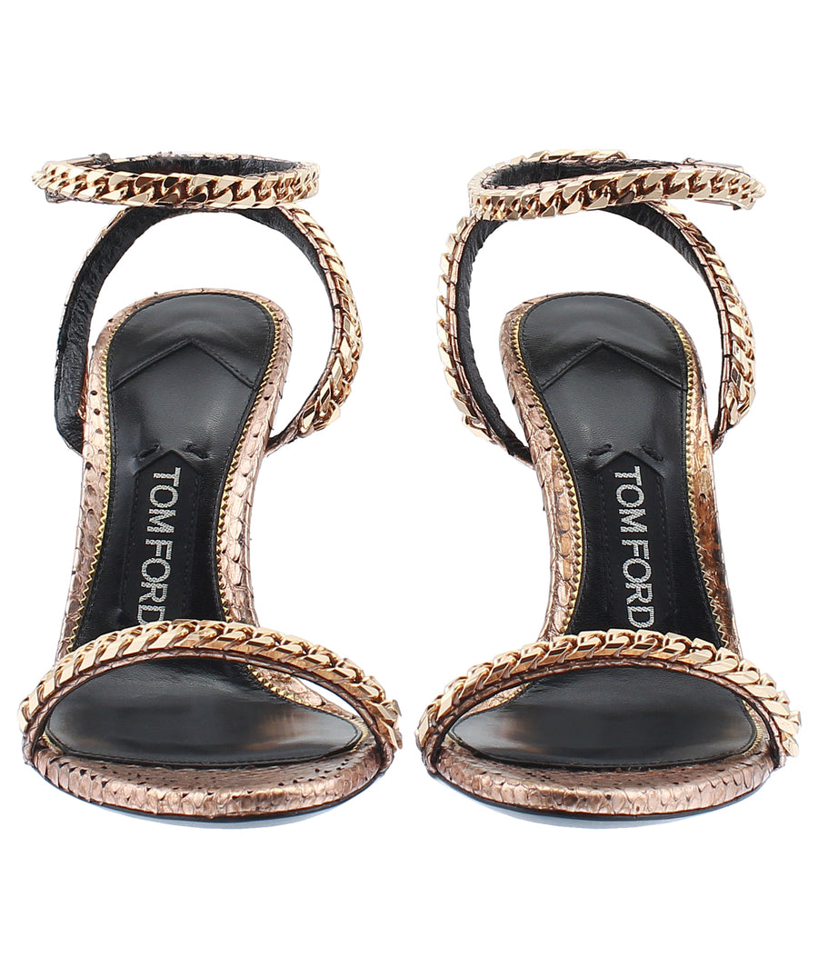 TOM FORD Chain Embellished Ankle Strap Python Leather Sandals W2187K-PTF