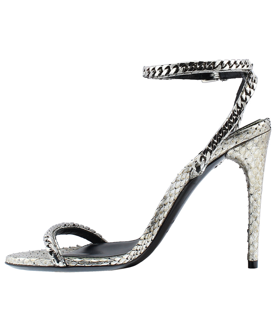 TOM FORD Chain Embellished Ankle Strap Python Leather Sandals W2187S-PTF