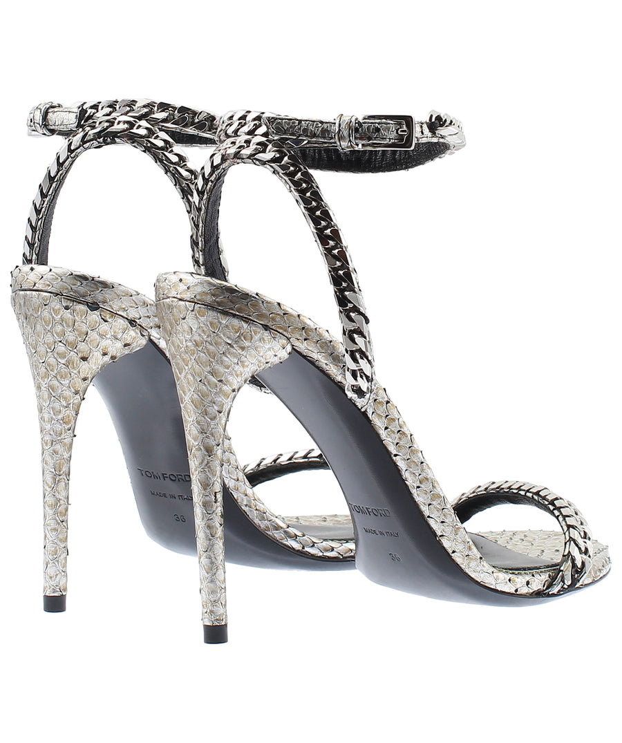 TOM FORD Chain Embellished Ankle Strap Python Leather Sandals W2187S-PTF