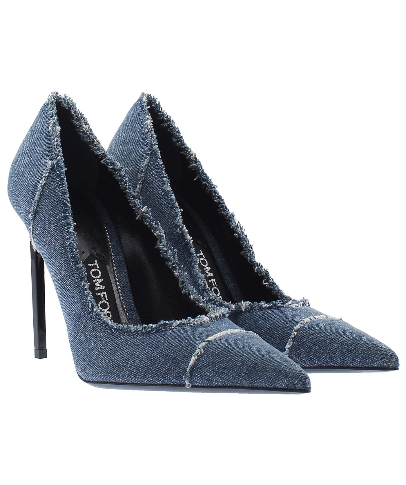 Pointed Frayed Denim Pumps - Main Image