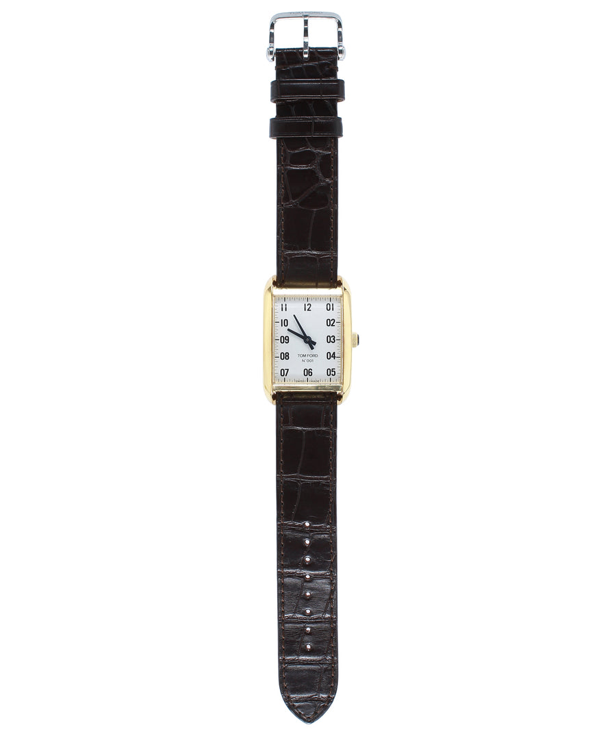 TOM FORD  001 18K Rectangular Watch TFS002 Alligator Strap TFT001-007/TFS002-018-02
