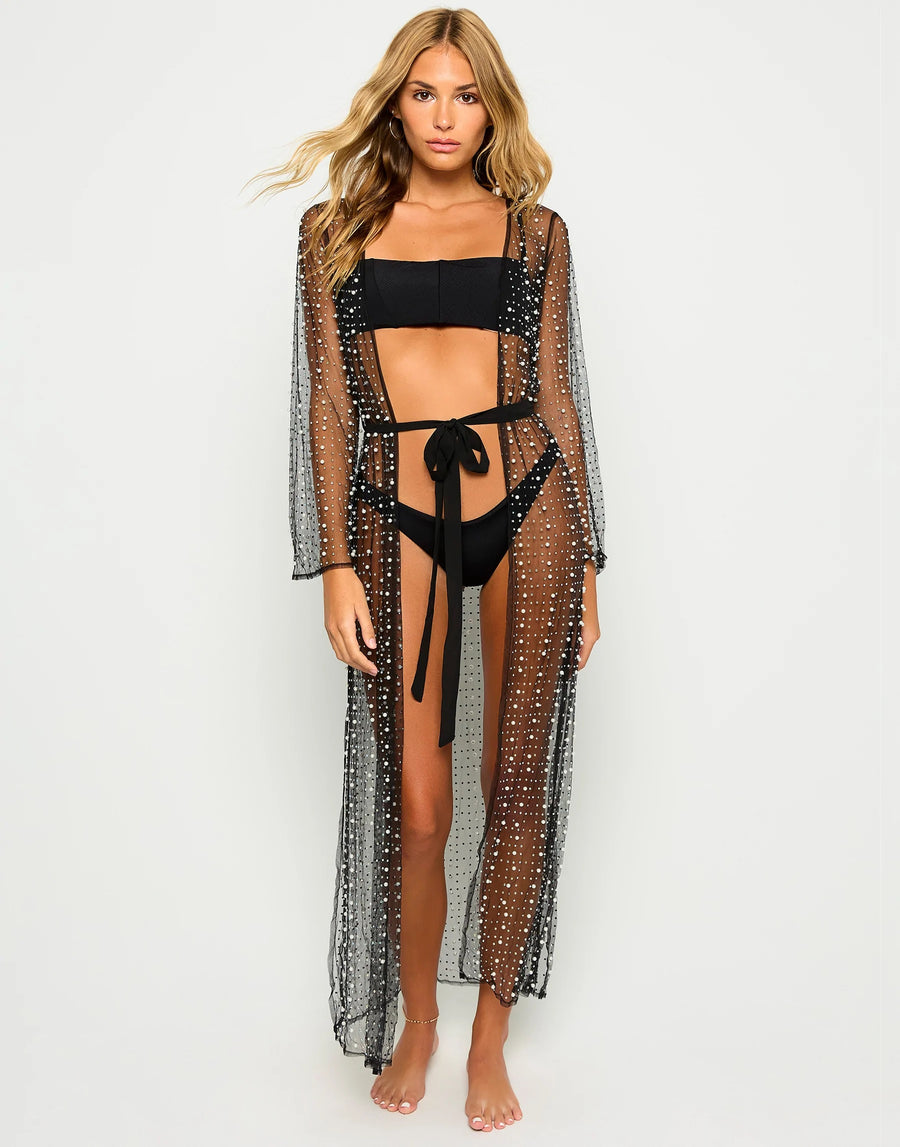 Beach Bunny Late Night Pearl Mesh Robe front view