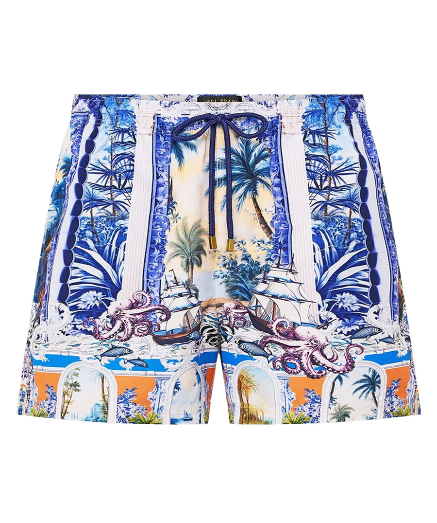 CAMILLA Song Of Saint Anthony Boardshort 00033177 showcasing vibrant baroque-inspired prints, adjustable drawstring waist, and relaxed fit for beachside comfort