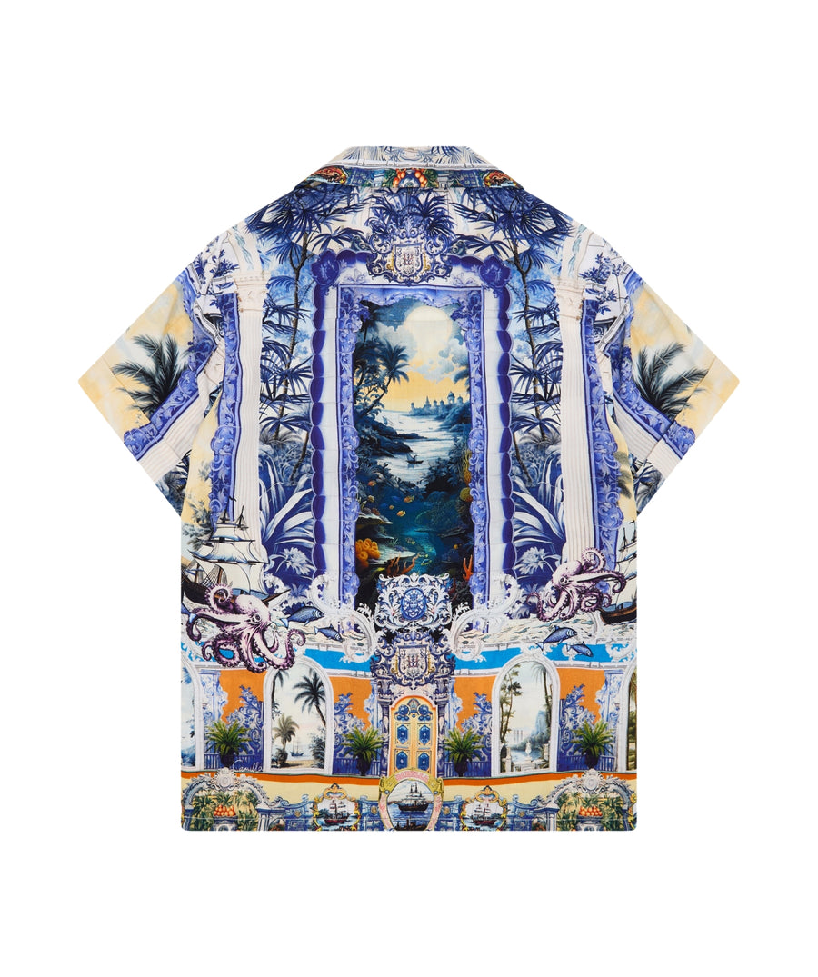 CAMILLA Song Of Saint Anthony Polo 00034058 featuring bold artistic prints, classic collar, and short sleeves for a stylish, elevated casual look.