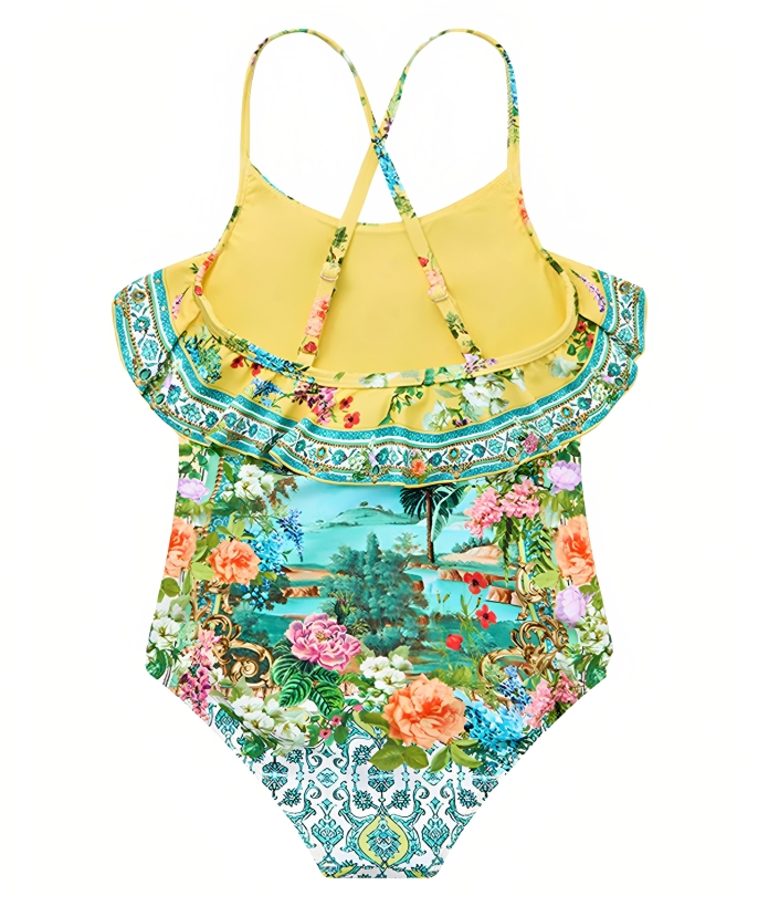 The CAMILLA Tales of Topkapi Palace Kid One Piece 00037365 features playful prints, comfy stretch fabric, and crystal accents—perfect for sunny days in style.