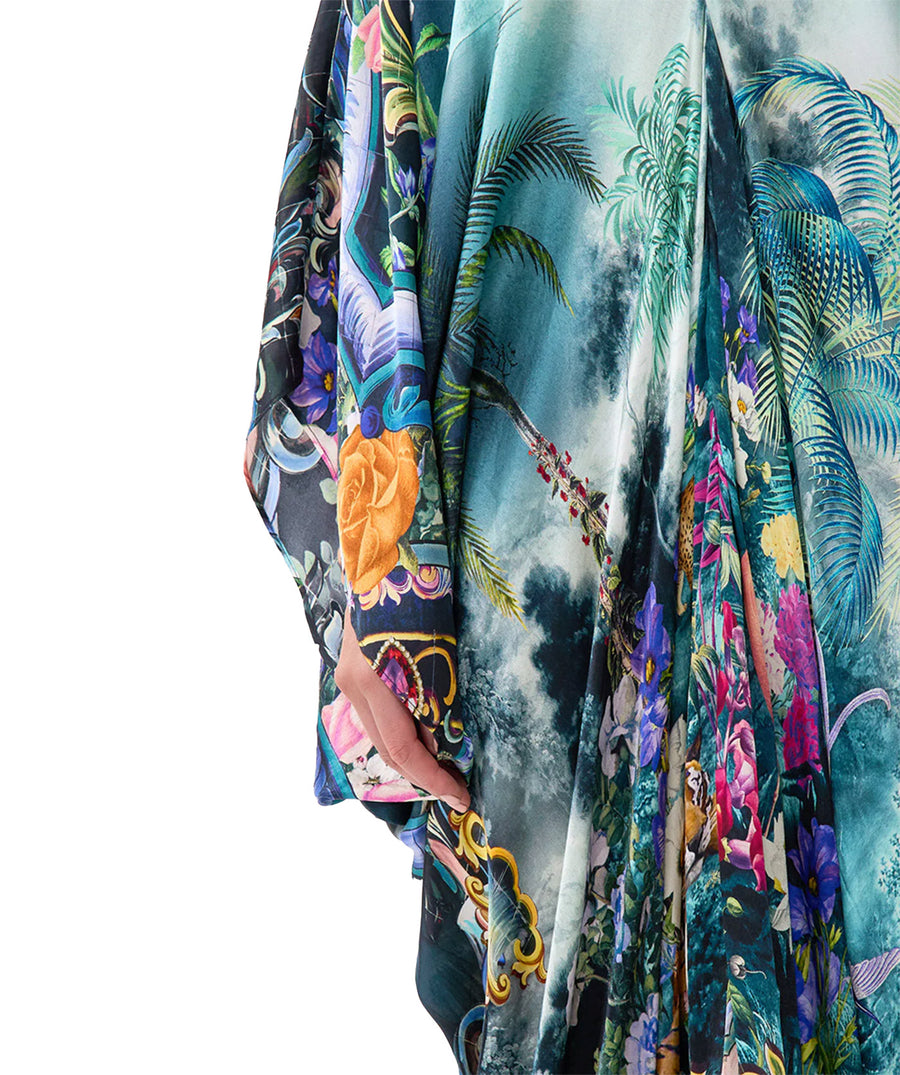 Embrace luxury in the CAMILLA Basked In Baroque Long Kaftan 00037787, featuring ornate baroque prints, flowing silk, and a relaxed, elegant silhouette.