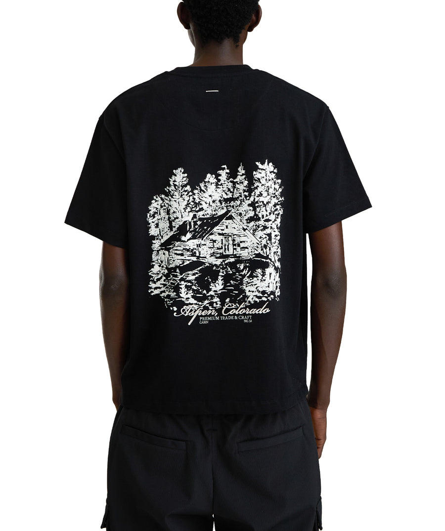ONLY THE BLIND Aspen Mountain Lodge T-Shirt OTB-T1647 – premium cotton tee featuring mountain-inspired design, blending luxury detail with streetwear edge.