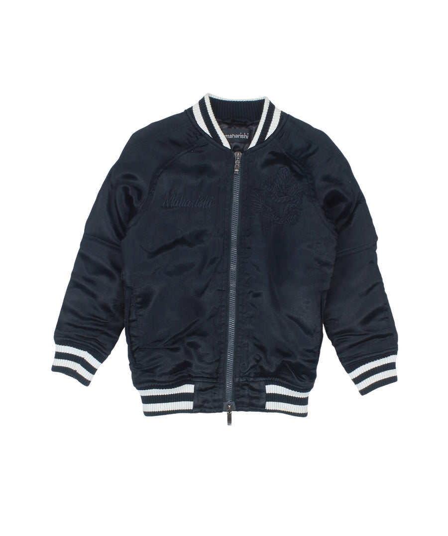 MAHARISHI Tour Jacket B22MH5220 features signature embroidery on a classic souvenir silhouette, blending military style with sustainable design.