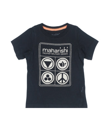 The **MAHARISHI Pacifist Symbols T‑Shirt 5619** features bold peace icon prints, premium organic cotton, and relaxed fit—perfect for statement styling with sustainable flair.