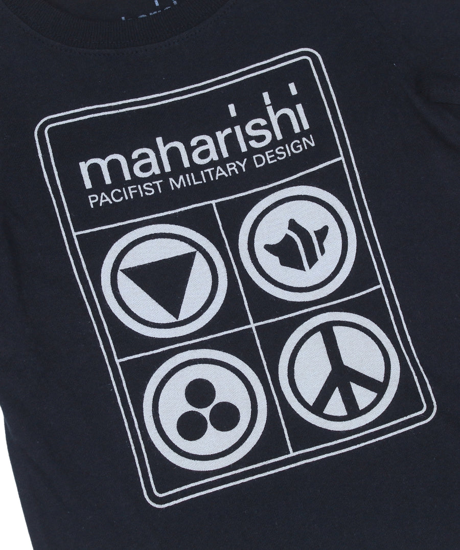 The **MAHARISHI Pacifist Symbols T‑Shirt 5619** features bold peace icon prints, premium organic cotton, and relaxed fit—perfect for statement styling with sustainable flair.