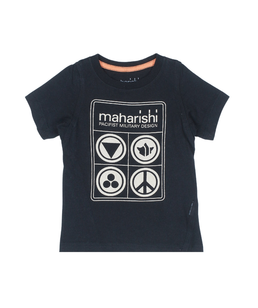 The **MAHARISHI Pacifist Symbols T‑Shirt 5619** features bold peace icon prints, premium organic cotton, and relaxed fit—perfect for statement styling with sustainable flair.