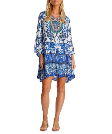 LA MODA Cleopatra Mid-Length Dress 25034 SM – A sophisticated mid-length dress featuring an elegant Cleopatra-inspired design, lightweight fabric, and a flattering silhouette, perfect for chic resort wear and special occasions