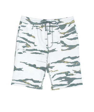 The MAHARISHI Camo Sweatshorts 5504 feature a bold camo print, elastic waist, and soft cotton fabric—perfect for stylish, comfortable everyday wear.