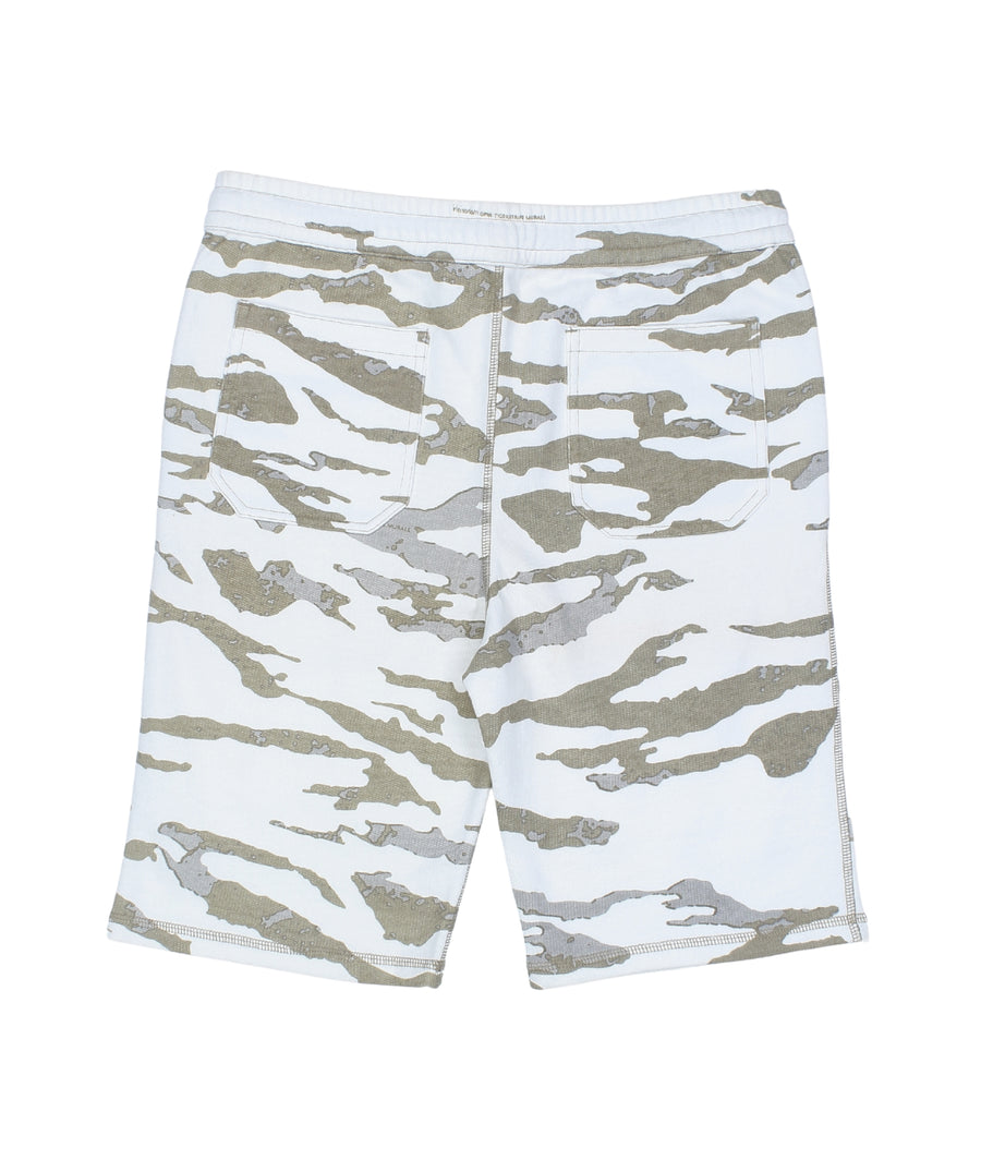 The MAHARISHI Camo Sweatshorts B11MH5504 feature a bold camo print, soft cotton fabric, and elastic waistband—perfect for laid-back, everyday comfort.