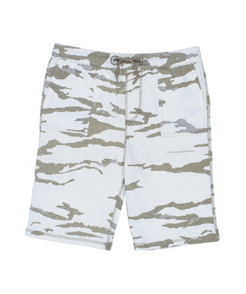 The MAHARISHI Camo Sweatshorts B11MH5504 feature a bold camo print, soft cotton fabric, and elastic waistband—perfect for laid-back, everyday comfort.