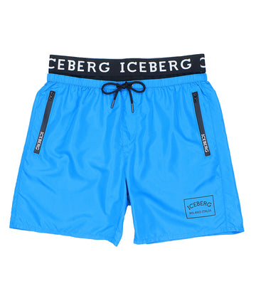 ICEBERG Branded Elastic Medium Boardshort ICE25MBM02 – Stylish boardshorts with a branded elastic waistband, quick-dry fabric, and a comfortable medium-length fit