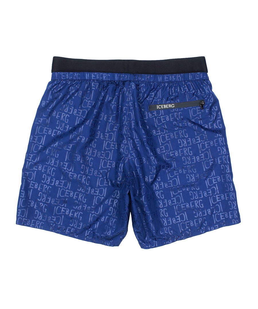ICEBERG Allover Logo Medium Boardshort ICE25MBM07 – Stylish boardshorts featuring an allover logo print, quick-dry fabric, and a comfortable medium-length fit