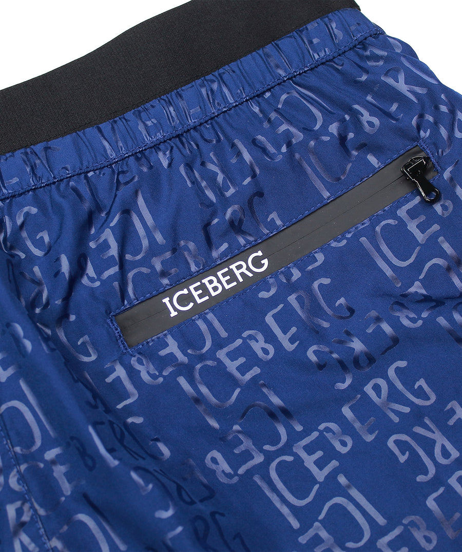 ICEBERG Allover Logo Medium Boardshort ICE25MBM07 – Stylish boardshorts featuring an allover logo print, quick-dry fabric, and a comfortable medium-length fit