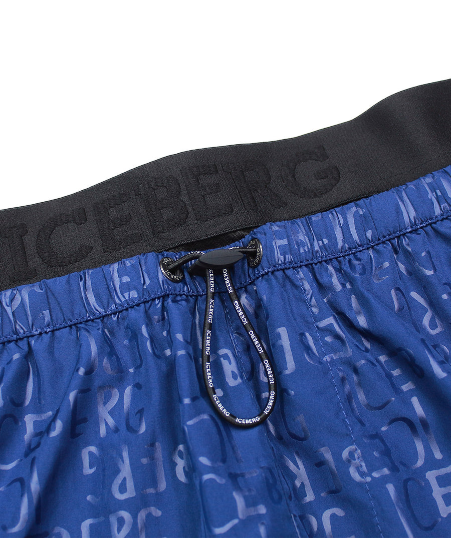 ICEBERG Allover Logo Medium Boardshort ICE25MBM07 – Stylish boardshorts featuring an allover logo print, quick-dry fabric, and a comfortable medium-length fit