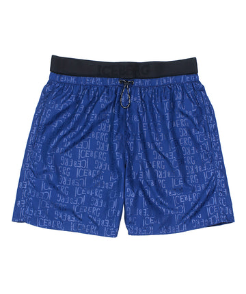 ICEBERG Allover Logo Medium Boardshort ICE25MBM07 – Stylish boardshorts featuring an allover logo print, quick-dry fabric, and a comfortable medium-length fit