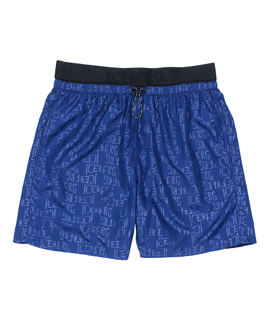 ICEBERG Allover Logo Medium Boardshort ICE25MBM07 – Stylish boardshorts featuring an allover logo print, quick-dry fabric, and a comfortable medium-length fit