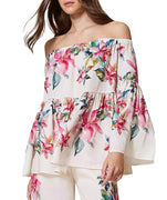 Linen Blend Blouse With Floral Print