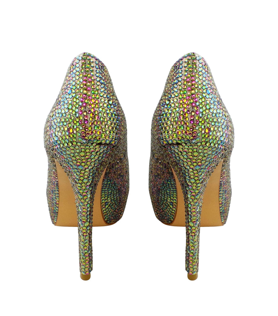 Benjamin Adams Miami Jewel Platforms in gold with multi-color jewels. Perfect for glam events &amp; special occasions.