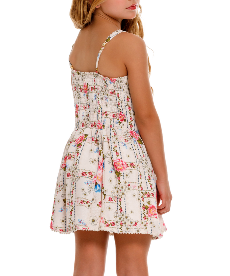 AGUA BENDITA Nicolle Meraki Dress 17503 – A stunning dress featuring the vibrant Meraki floral print, elegant ruffle details, and a flowy silhouette for feminine charm