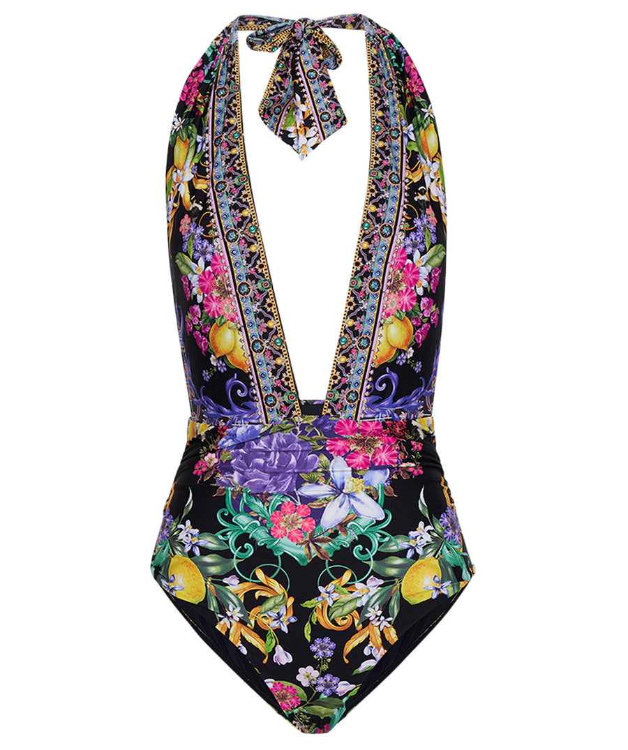 CAMILLA Meet Me in Marchesa Plunge Neck Halter One Piece Swimsuit 00024400