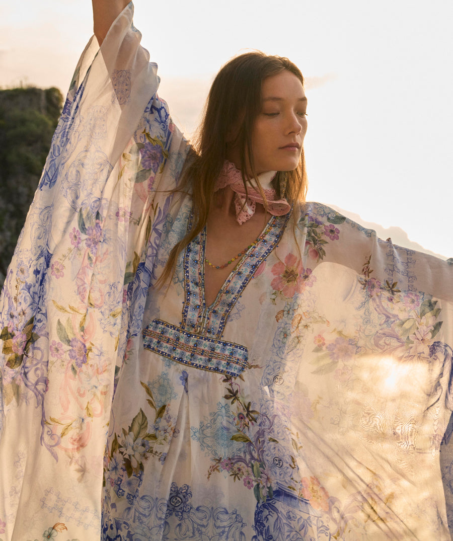 CAMILLA Paint Me Positano Long Kaftan with Waist Detail 00026619