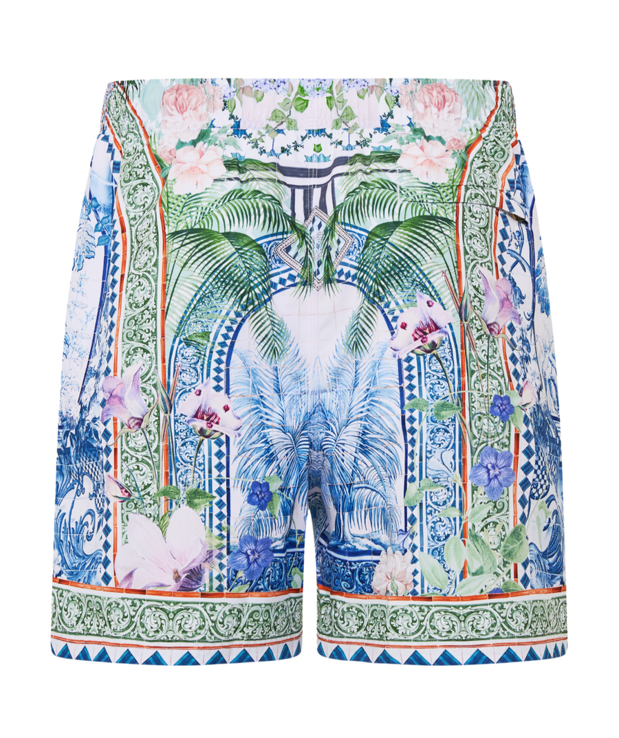 CAMILLA Jardim Party Boardshort 00033186 – Bold boardshorts featuring the vibrant Jardim Party print, crafted with quick-dry fabric and a comfortable tailored fit