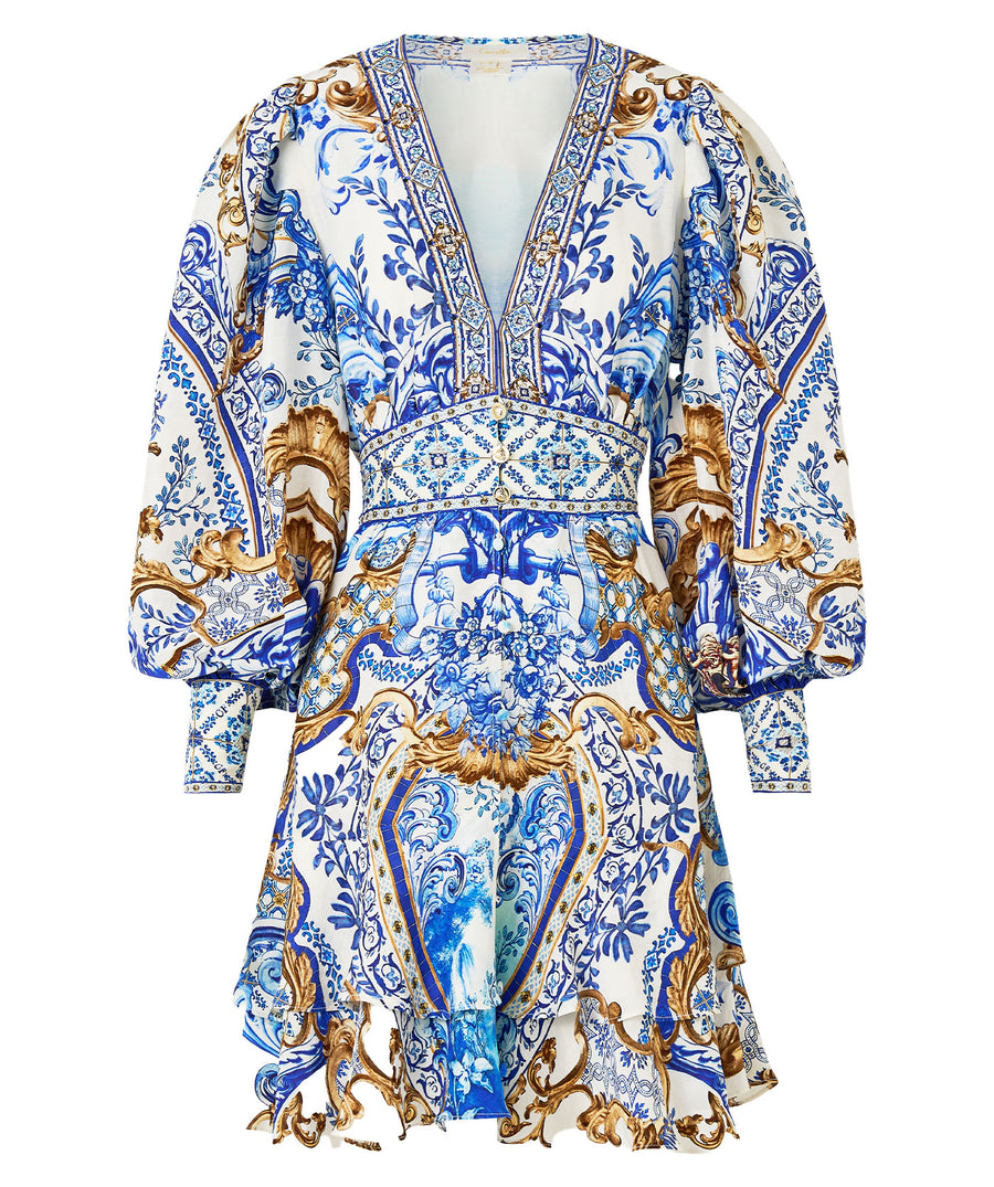 CAMILLA Azul Adventures Short Dress 00033259 – A chic short dress featuring the vibrant Azul Adventures print, lightweight fabric, and a flattering, flowy silhouette