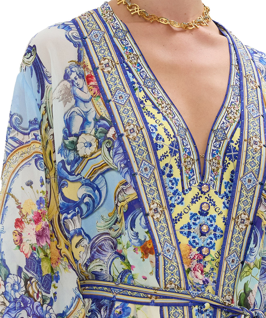 CAMILLA Wall To Wall Wonders Long Robe 00034042 – A luxurious long robe adorned with a vibrant signature print, flowing silhouette, and crystal embellishments