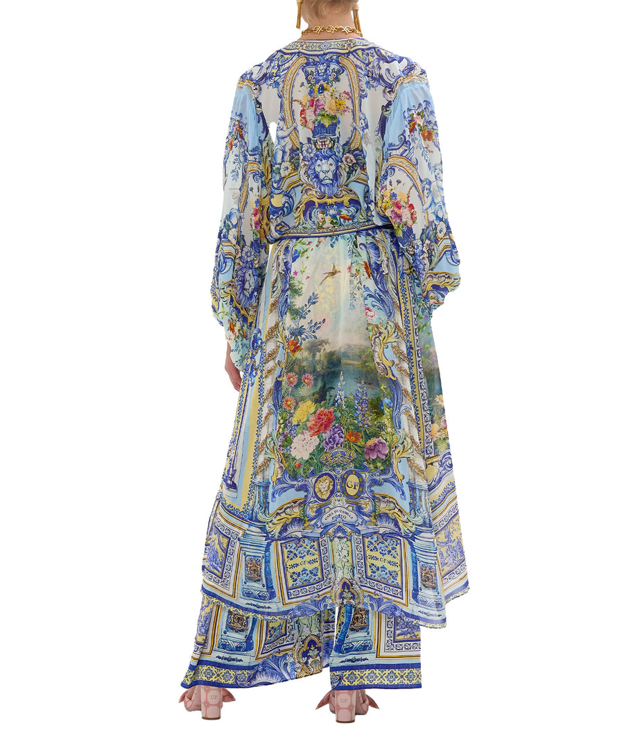 CAMILLA Wall To Wall Wonders Long Robe 00034042 – A luxurious long robe adorned with a vibrant signature print, flowing silhouette, and crystal embellishments