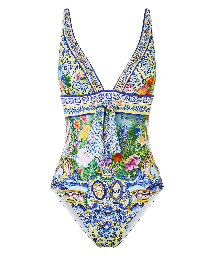 CAMILLA Wall To Wall Wonders One Piece Swimsuit 00034216 – A striking one-piece swimsuit featuring a vibrant signature print, flattering silhouette, and luxe fabric
