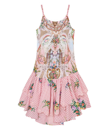 CAMILLA Lisbon Lullaby Kids Tiered High Low Dress 00034331 – A vibrant dress with a tiered high-low design, featuring the playful Lisbon Lullaby print for stylish flair