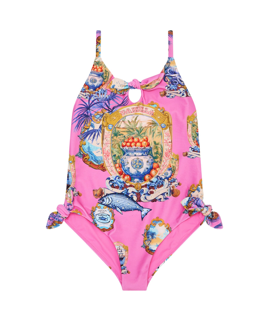 CAMILLA Salty Splendour One Piece Swimsuit 00034370 – A luxurious one-piece swimsuit with the vivid Salty Splendour print, flattering cut, and ornate embellishments