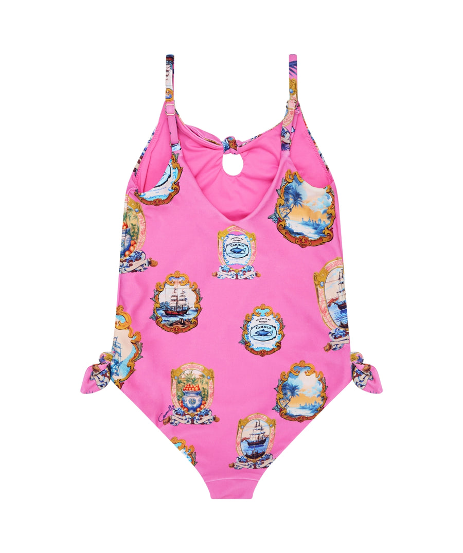 CAMILLA Salty Splendour One Piece Swimsuit 00034370 – A luxurious one-piece swimsuit with the vivid Salty Splendour print, flattering cut, and ornate embellishments