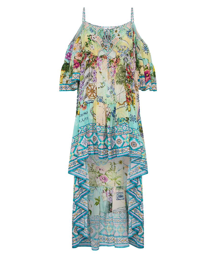 Flow with elegance in the CAMILLA Just Coasting Long Dress 00034718 – a luxurious, beach-inspired statement piece perfect for sunny escapes and special events.