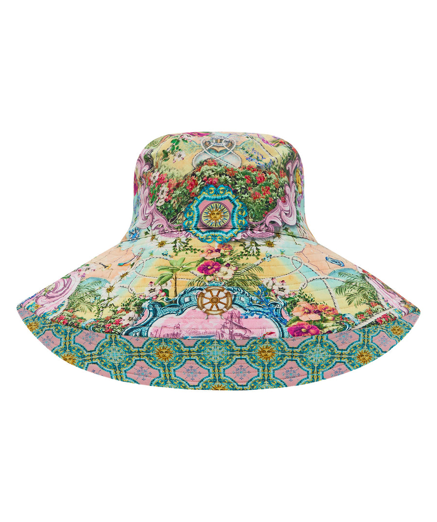 Stay stylish under the sun with the CAMILLA Just Coasting Bucket Hat 00035858, featuring oceanic prints, breathable fabric, and chic coastal flair.