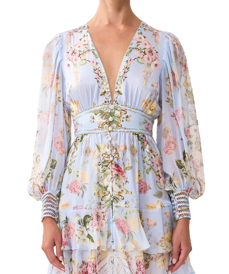 CAMILLA Tiled In Time Button Front Frill Dress 00036496 – a chic, flowy silhouette with frill details and timeless elegance for any occasion.