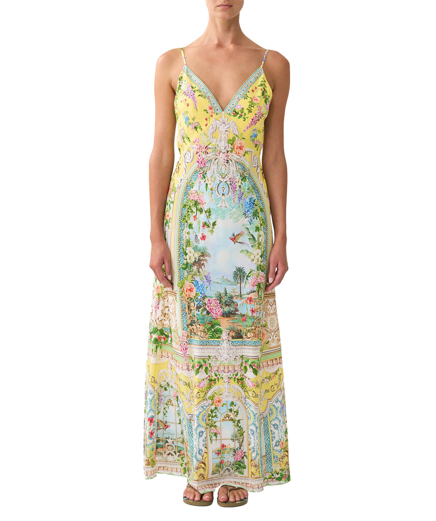 The CAMILLA Tales of Topkapi Slip Dress 00036519 features a sleek silhouette, luxe silk, and crystal embellishments—perfect for elegant day-to-night style.